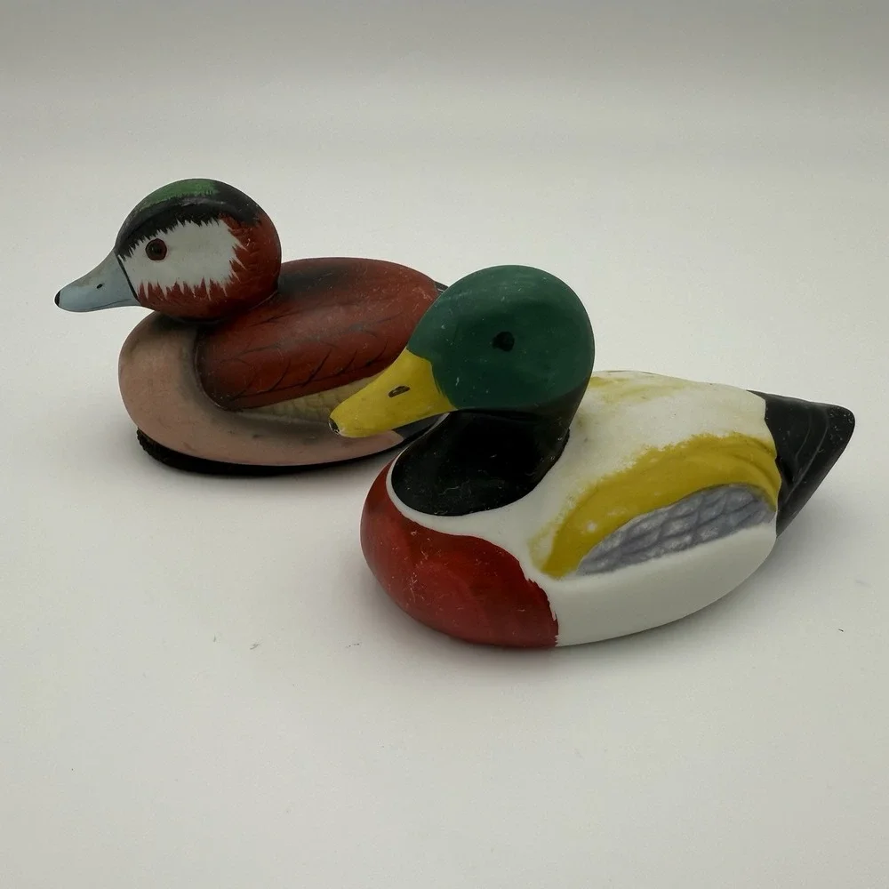 Decoy Ducks Vtg Mini Lot of 2 Jasco Multicolors‎ Lint Rustic Cottage Decor